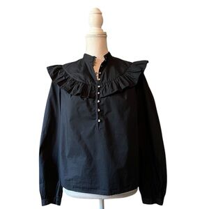 Rebecca Taylor La Vie Black Ruffled Long Sleeve Blouse Size Small